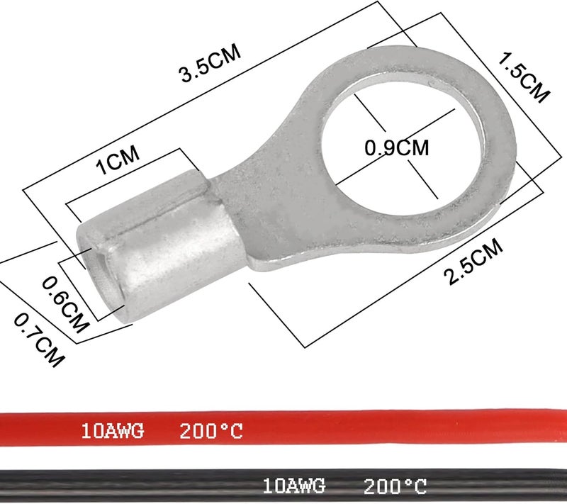 XMSJSIY Solar Battery Cables 10 Gauge Power Inverter Cables with 3/8" Ring Terminals 10AWG Wire Tinned Copper Tray Extension Cable for Solar,RV,Auto Car,Boat (1M) - Image 3